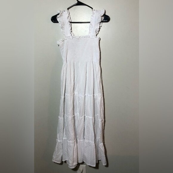 Hill House nap dress womens L white Swiss dot tiered maxi dress ruched bodice - Picture 1 of 11